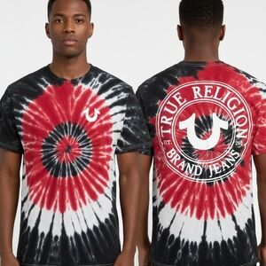 True Religion Men's Spiral Tie-Dye Tee - Red, Black, White